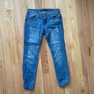 John Eshya Light Blue Wash Distressed Denim Elastic Ankle Jeans EUC Size 6